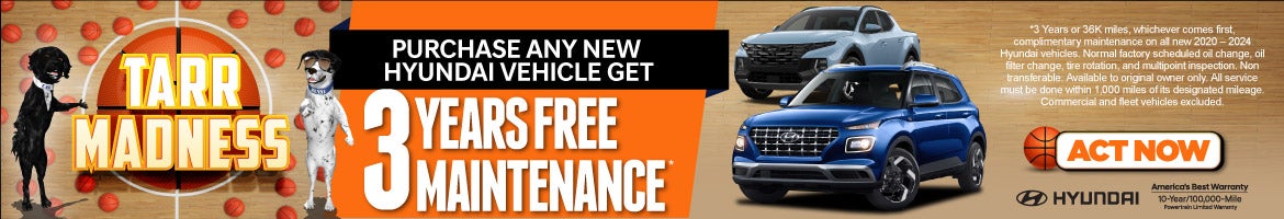 Purchase any new Hyundai and get 3 years free maintenance