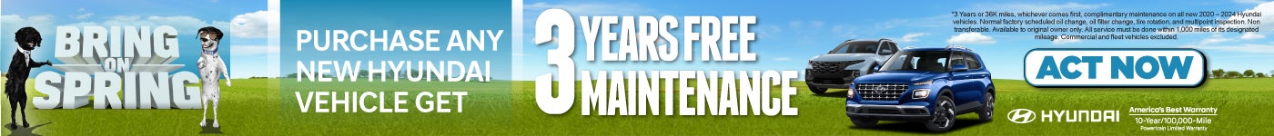 Purchase Any New Hyundai Vehicle get 3 years free maintenance | Act Now